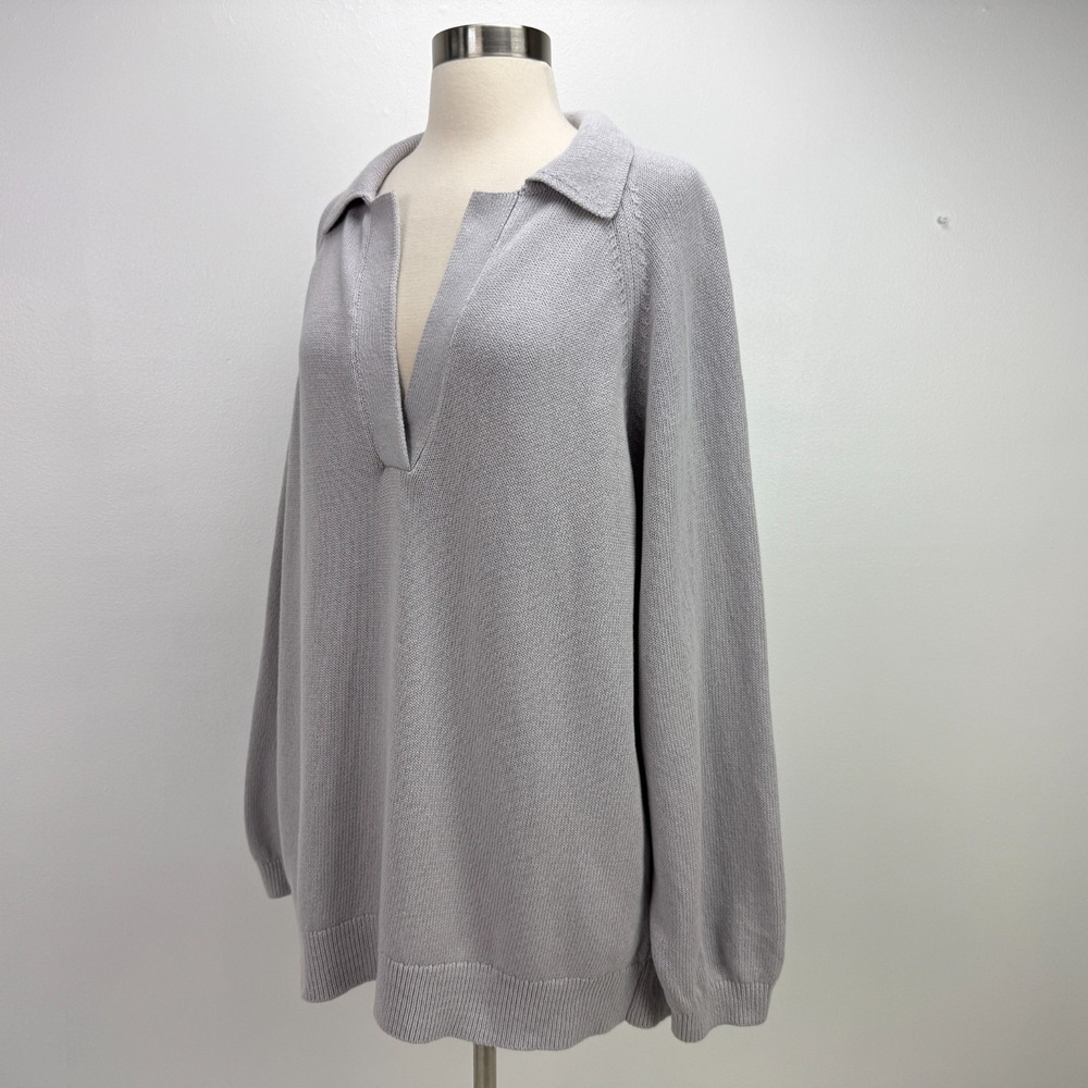 FP Beach Free People NWT Drea Sweater Sz S Oversized Collared Quiet Grey Cotton - Picture 7 of 16